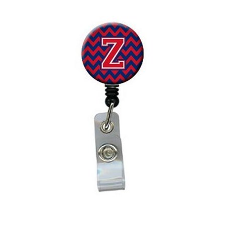 CAROLINES TREASURES Letter Z Chevron Yale Blue and Crimson Retractable Badge Reel CJ1054-ZBR
